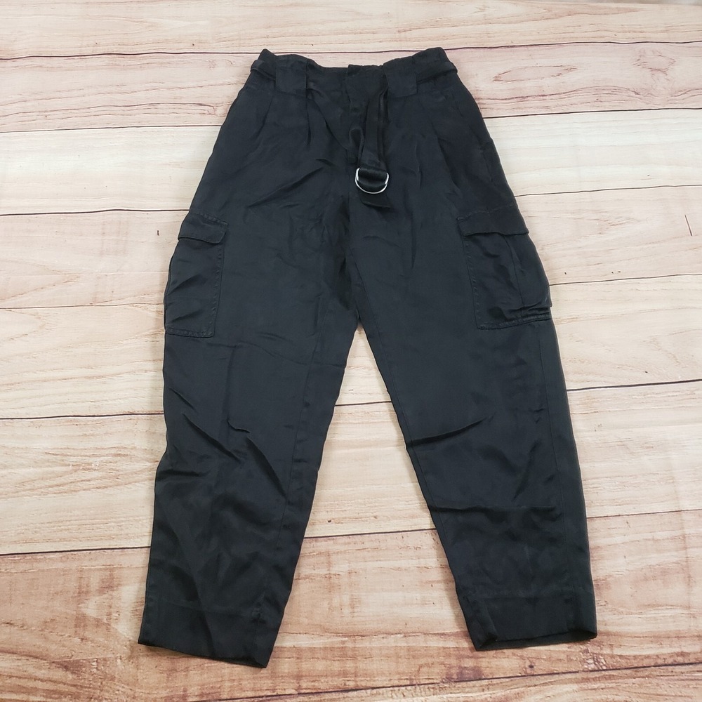 Banana Republic Pants Womens 0 Black Tapered Cargo Satin Pockets Ladies 26x25‎ *